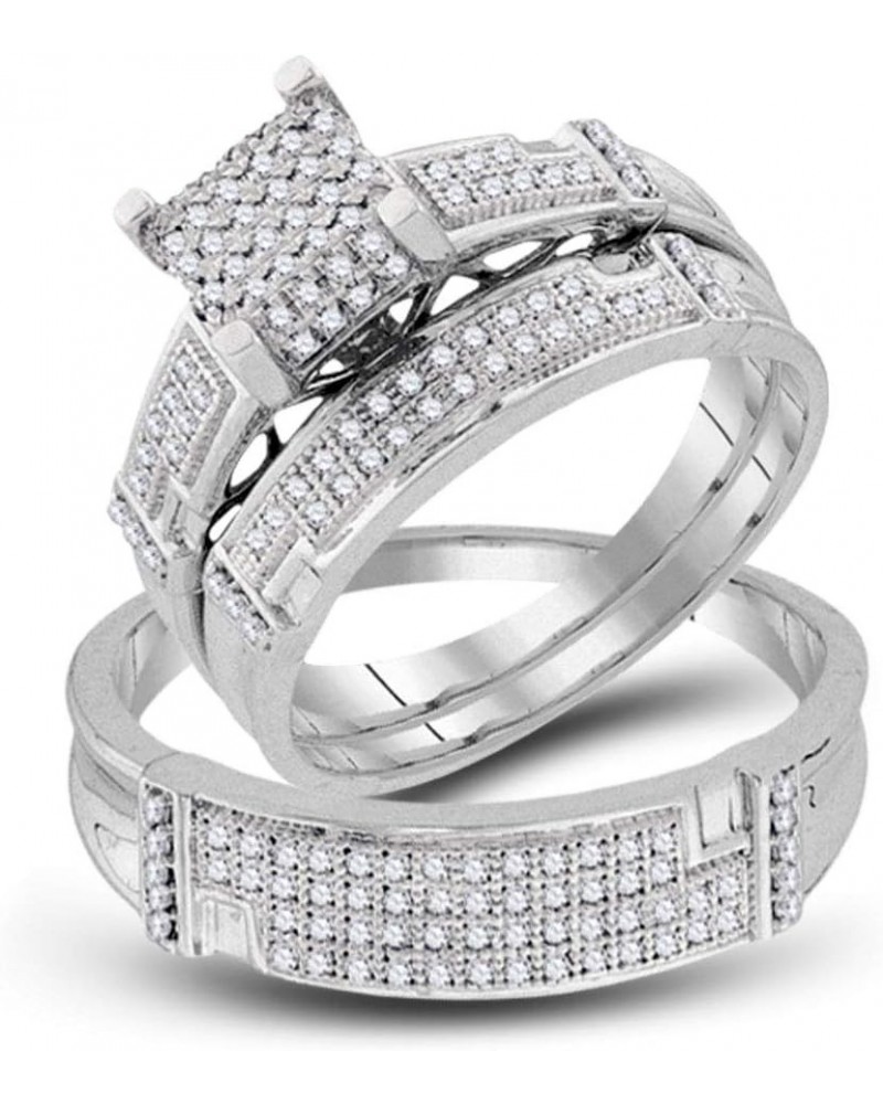 10kt White Gold Trio His & Hers Round Diamond Square Matching Bridal Wedding Ring Band Set 1/2 Cttw Women 5.5 Mens 13 $294.06...