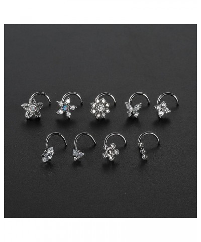 9Pcs 20G Nose Rings Studs with Big Bling CZ Snowflake Star Top Surgical Steel L-Shaped Nose Studs Triple Linear Gem Ball Roun...