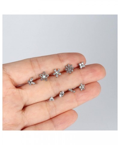 9Pcs 20G Nose Rings Studs with Big Bling CZ Snowflake Star Top Surgical Steel L-Shaped Nose Studs Triple Linear Gem Ball Roun...