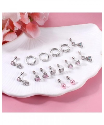 8 Pairs Cute ScrewBack Stud Earrings for Women Egirls 316L Stainless Steel CZ Heart Hoop Earrings Pearl Butterfly Screw Back ...