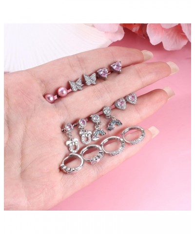 8 Pairs Cute ScrewBack Stud Earrings for Women Egirls 316L Stainless Steel CZ Heart Hoop Earrings Pearl Butterfly Screw Back ...