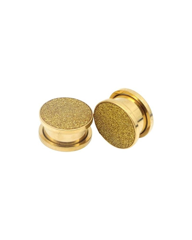 Gold Glitter Front Ear Gauges - Pair of Stainless Steel Screw-On Plugs - 10 Size Options 1/2" (12mm) $10.59 Body Jewelry