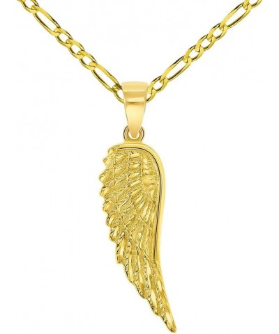 Solid 14k Yellow Gold Textured Angel Wing Charm Pendant with Cable, Curb or Figaro Chain Necklace 24.0 Inches Figaro Chain $5...