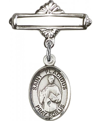 Sterling Silver Polished Baby Badge Bar Pin with Charm, 11/16 Inch Saint Placidus $38.33 Brooches & Pins