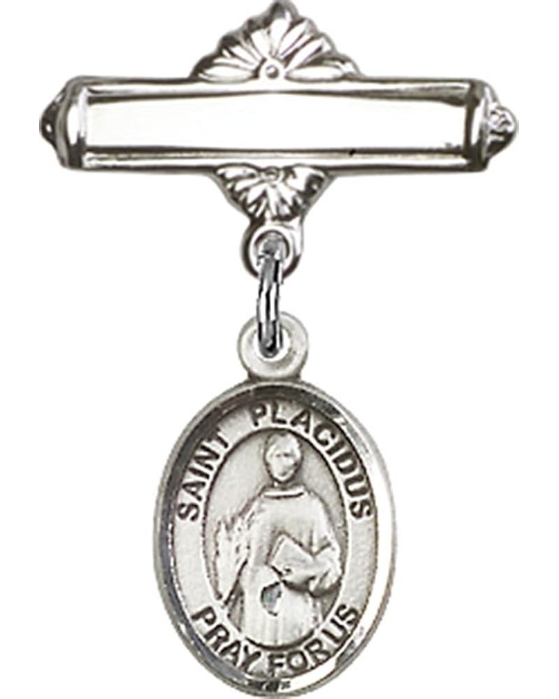 Sterling Silver Polished Baby Badge Bar Pin with Charm, 11/16 Inch Saint Placidus $38.33 Brooches & Pins