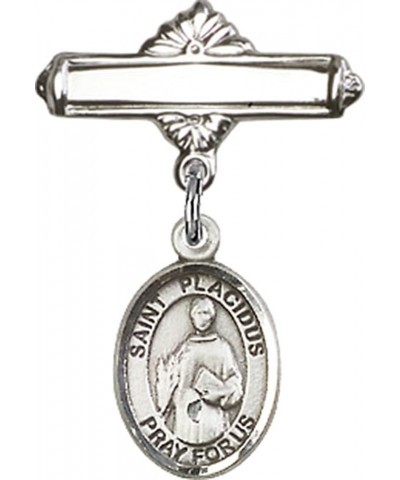 Sterling Silver Polished Baby Badge Bar Pin with Charm, 11/16 Inch Saint Placidus $38.33 Brooches & Pins