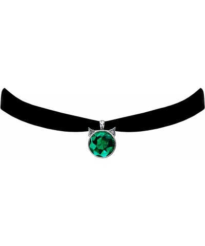 Black Velvet Cat Ears Steampunk Gothic Pendant Choker Necklace Green $13.35 Necklaces