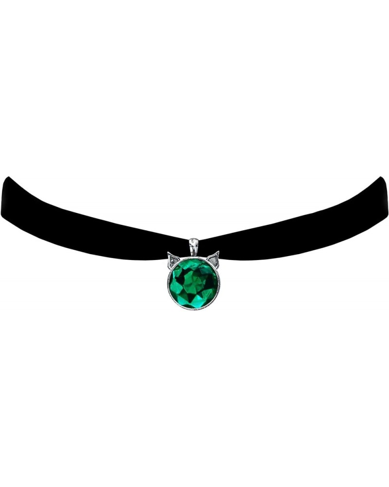 Black Velvet Cat Ears Steampunk Gothic Pendant Choker Necklace Green $13.35 Necklaces