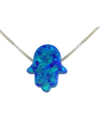 Blue Created Opal Hamsa Hand Pendant Necklace with Sterling Silver Chain 17.5 Inches $11.25 Necklaces