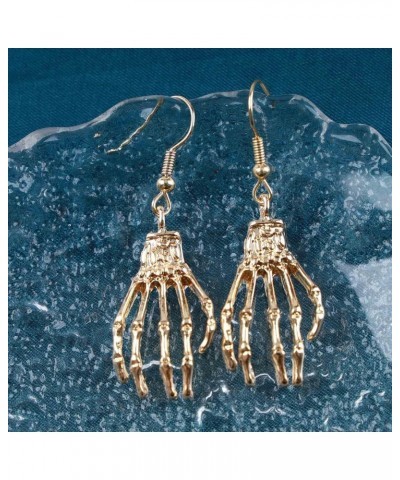 Punk Skull Hand Dangle Earrings Gold Skeleton Hand Hook Earrings Skeleton Hand Drop Earrings Gothic Skull Hand Earrings Jewel...