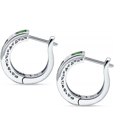 Minimalist Princess Cut Channel Set Hinged Huggie Hoop Earrings Cubic Zirconia 925 Sterling Silver Simulated Green Emerald CZ...