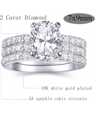 2 Carat Oval Engagement Rings Set for Women | Cubic Zirconia Wedding Sets | Wedding Band Ring | Promise Rings for Her 18K Whi...