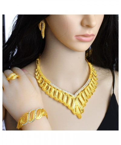 Indian Bollywood Women Jewelry Sets 24K Gold Plated Dubai Gold Necklace Earrings Bangle Fashion Wedding Prom Jewelry Set T-S4...