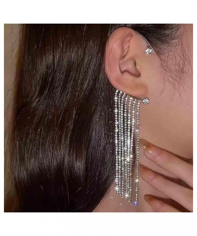 Vintage Crystal Chain Cuff Wrap Earrings Long Rhinestone Tassel Earrings Cz Cuff Climber Earrings Gold Crystal Ear Wrap Earri...