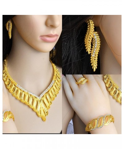 Indian Bollywood Women Jewelry Sets 24K Gold Plated Dubai Gold Necklace Earrings Bangle Fashion Wedding Prom Jewelry Set T-S4...