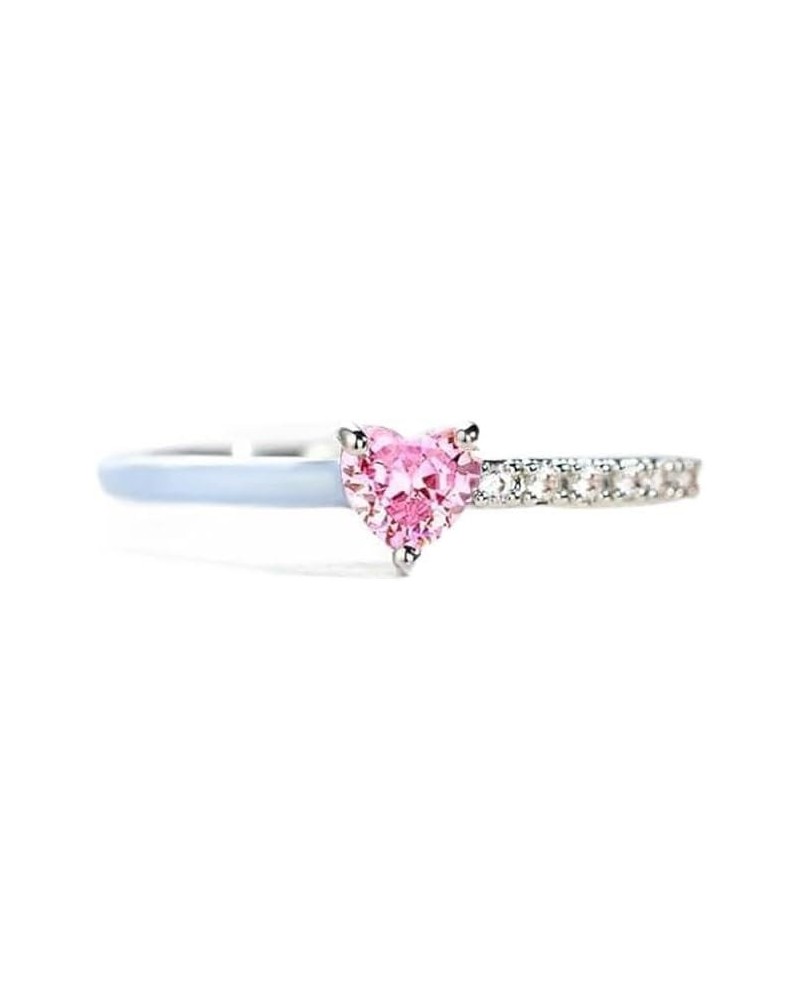 Love Ring Pink Heart-Cut Half Enamel Cubic Zirconia ring Adjustable Stackable Pinky Statement ring Jewelry Gifts $8.54 Rings