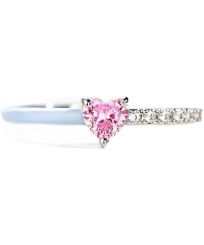 Love Ring Pink Heart-Cut Half Enamel Cubic Zirconia ring Adjustable Stackable Pinky Statement ring Jewelry Gifts $8.54 Rings