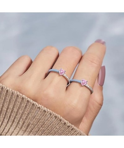 Love Ring Pink Heart-Cut Half Enamel Cubic Zirconia ring Adjustable Stackable Pinky Statement ring Jewelry Gifts $8.54 Rings