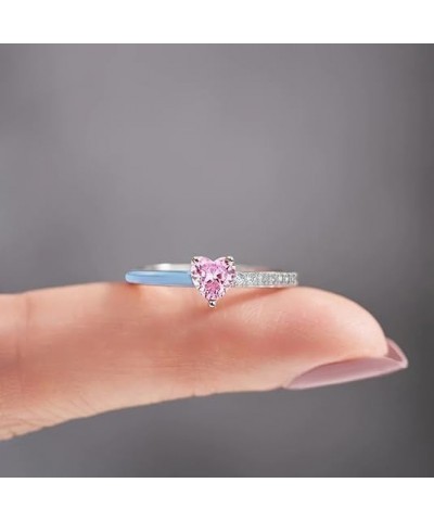 Love Ring Pink Heart-Cut Half Enamel Cubic Zirconia ring Adjustable Stackable Pinky Statement ring Jewelry Gifts $8.54 Rings