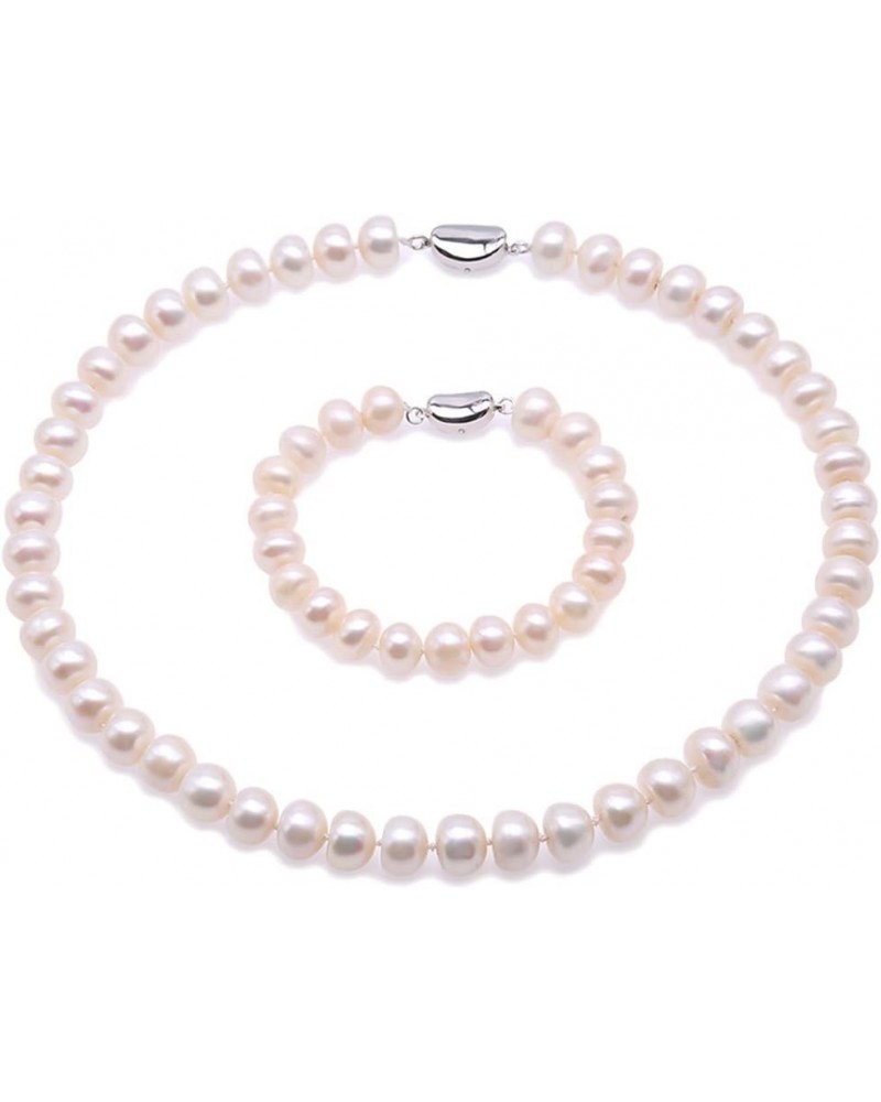 Necklace Set 10-11mm White Freshwater Pearl Necklace Bracelet and Earrings Jewelry Set Necklace Bracelet $25.85 Jewelry Sets