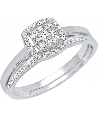 0.30 Carat Round White Diamond Square Cluster Wedding Ring Set for Her in 10K Gold 5.5 White Gold $208.93 Sets