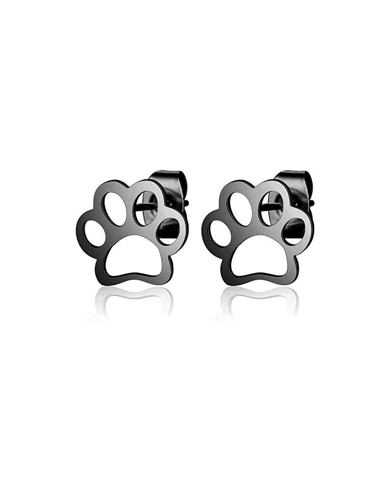 Stainless Steel Dog Puppy Paw Pet Wedding Statement Cocktail Party Holiday Vacation Stud Earrings Black $8.69 Earrings