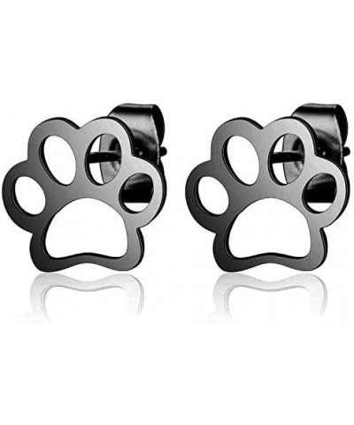 Stainless Steel Dog Puppy Paw Pet Wedding Statement Cocktail Party Holiday Vacation Stud Earrings Black $8.69 Earrings