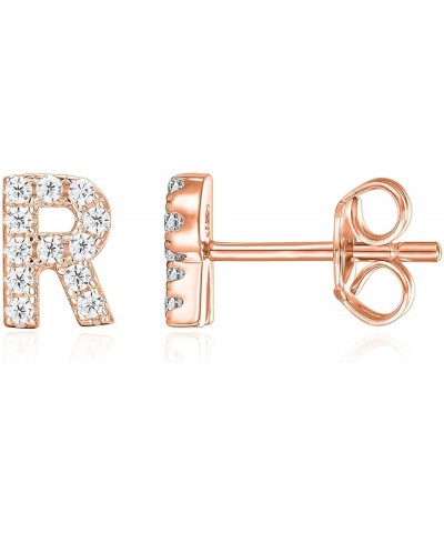 925 Sterling Silver, 14K Gold Plated, CZ Simulated Diamond Stud Earrings Fashion Alphabet Letter Initial Earrings Rose Gold R...