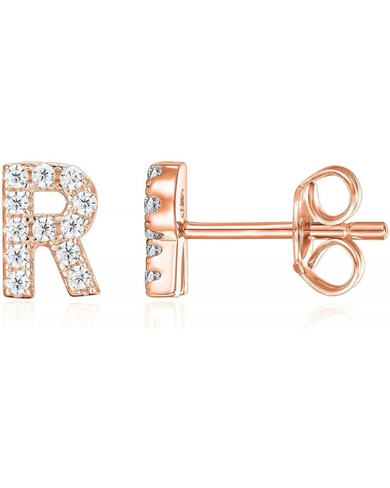 925 Sterling Silver, 14K Gold Plated, CZ Simulated Diamond Stud Earrings Fashion Alphabet Letter Initial Earrings Rose Gold R...