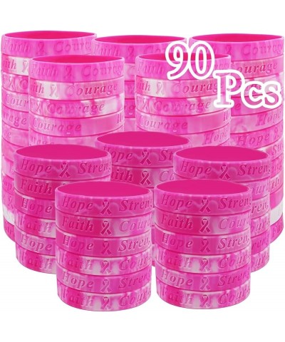 90 Pack Breast Cancer Awareness Bulk Items Pink Ribbon Bracelets for Women Men Adult Fundraiser Party Favors Survivors Gifts ...