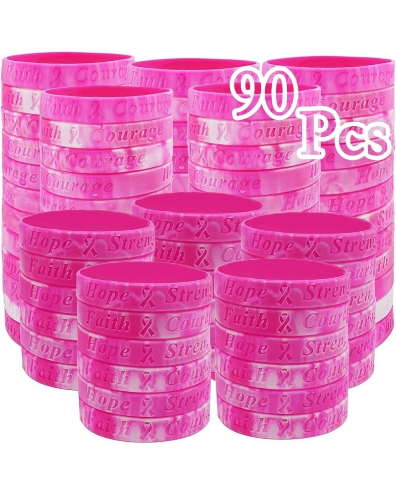 90 Pack Breast Cancer Awareness Bulk Items Pink Ribbon Bracelets for Women Men Adult Fundraiser Party Favors Survivors Gifts ...