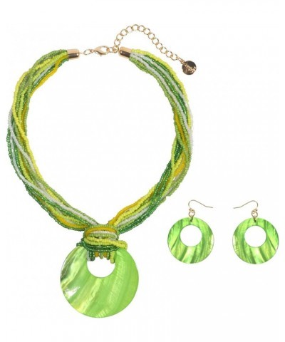 Multi Strand Statement Colorful Beaded Necklace with Big Circle Shell Pendant for Women Jasmine Green $9.68 Jewelry Sets