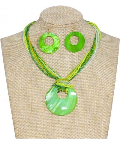 Multi Strand Statement Colorful Beaded Necklace with Big Circle Shell Pendant for Women Jasmine Green $9.68 Jewelry Sets