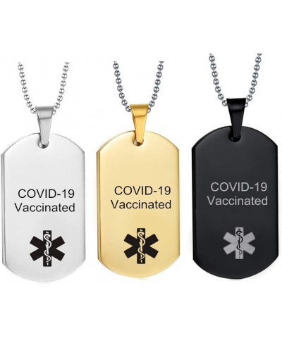 Personalized COVID 19 Medical Alert Necklace,Stainless Steel Medical ID ICE Custom COVID-19 Vaccinated Dog Tag Pendant Monito...