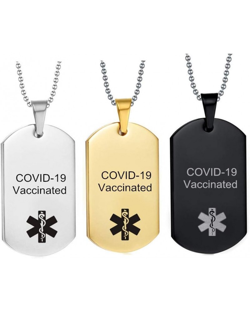 Personalized COVID 19 Medical Alert Necklace,Stainless Steel Medical ID ICE Custom COVID-19 Vaccinated Dog Tag Pendant Monito...