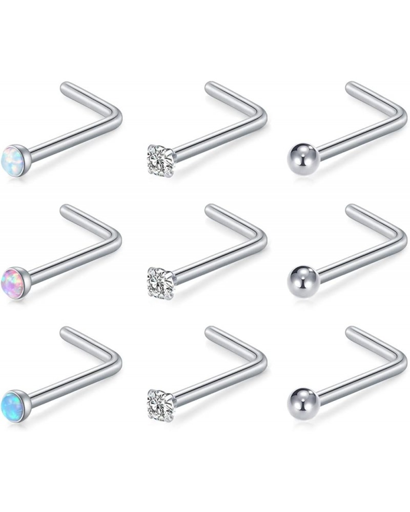 Nose Rings 18G Nose Rings Hoops Surgical Steel Nose Piercing Kit L Shape Nose Studs for Women CZ Heart Moon Nose Piercings Si...