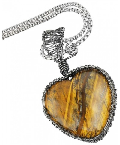 Heart Necklace Wire Wrapped Healing Crystal Pendant with Chain Charm Stone Jewelry for Women Tiger's Eye Stone $13.22 Pendants