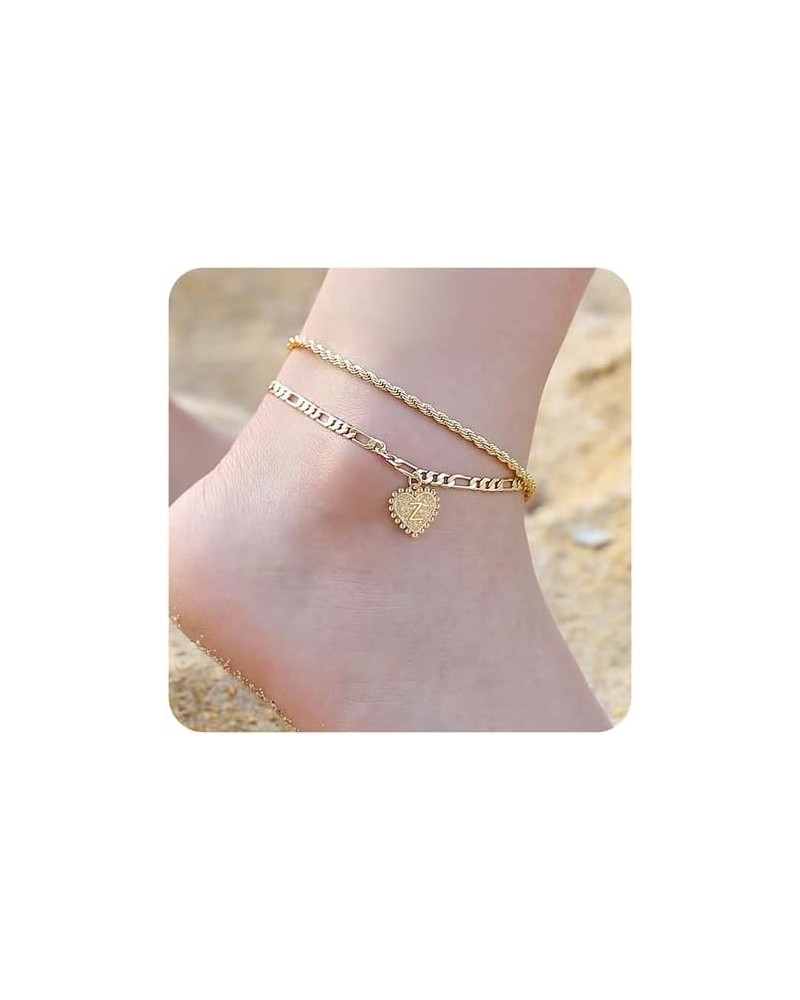 Initial Ankle Bracelets for Women - 14K Gold Filled Dainty Heart Initial Anklet Foot Jewelry Gold Anklets for Women Teen Girl...