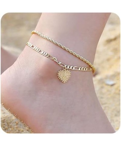 Initial Ankle Bracelets for Women - 14K Gold Filled Dainty Heart Initial Anklet Foot Jewelry Gold Anklets for Women Teen Girl...