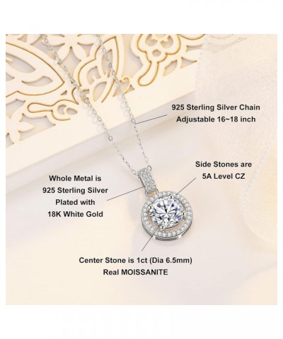 Moissanite Pendant Necklace 1CT 18K White Gold Plated silver D Color Ideal Cut Diamond Necklace for Women with Certificate of...