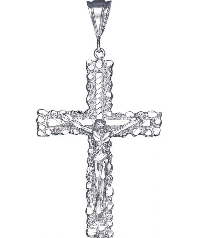 Sterling Silver Cross with Jesus Pendant Necklace Diamond Cut Finish and Chain With 24" Sterling Silver Figaro Chain $56.55 N...