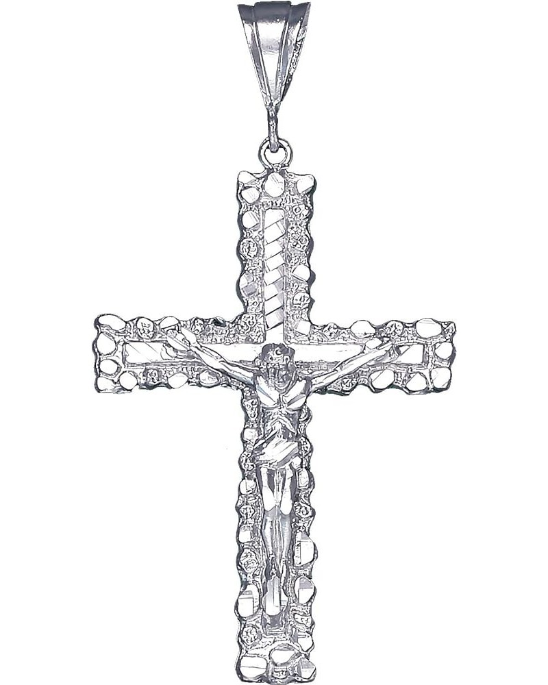 Sterling Silver Cross with Jesus Pendant Necklace Diamond Cut Finish and Chain With 24" Sterling Silver Figaro Chain $56.55 N...