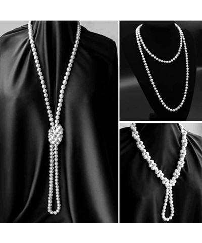 1920s Long Fake Pearls Strand Necklace Layered Retro Vintage Imitation Round Beaded Ball for Women Girls Flapper Party Hallow...