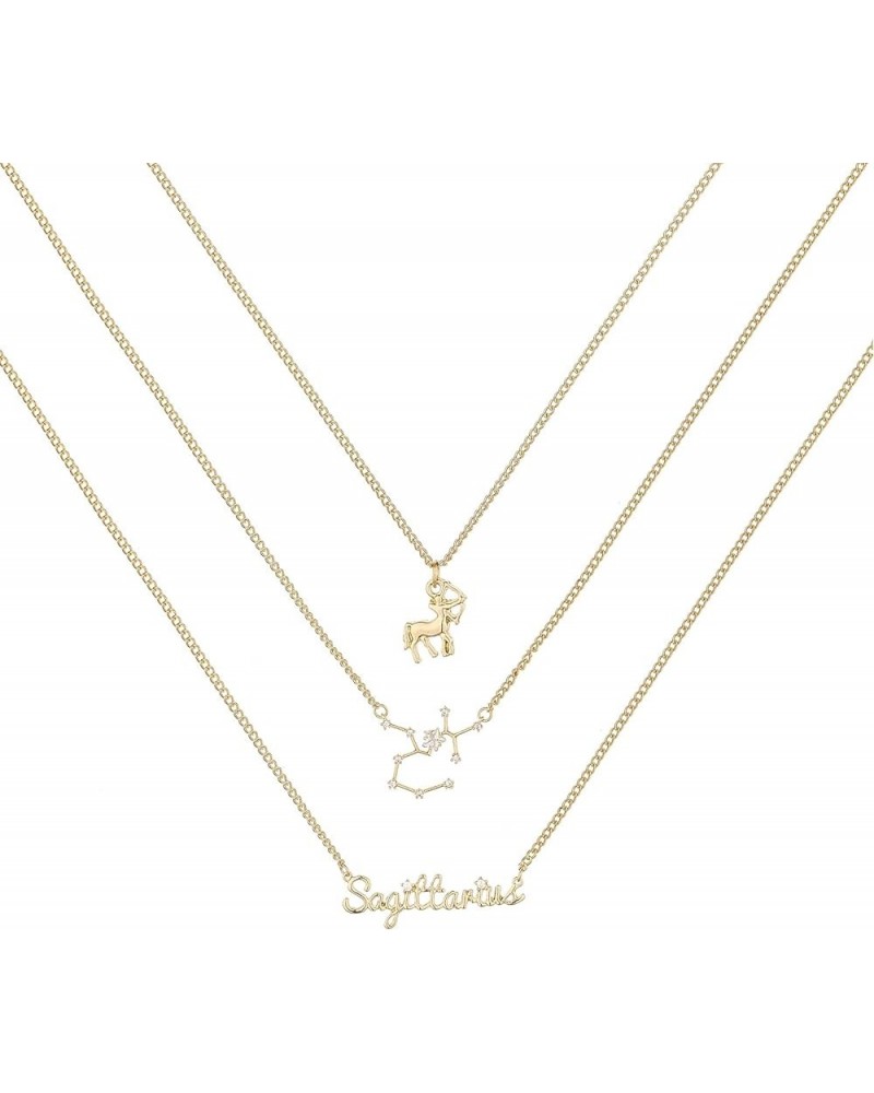 3A Zirconia 14K Gold Plated 12 Constellation Pendant Necklace with Letter Horoscope Zodiac Sign for Women Sagittarius-Gold $9...