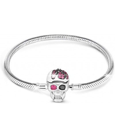 Elegant Skull Skull Bracelet With Eye-Catching Black And Fuchsia Crystals Handcrafted Sterling Silver With An Elegant Bangle ...