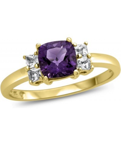 Solid 10k White, Yellow Gold or 6x6mm Cushion-Cut Center Stone with Side White Topaz Ri Amethyst (Yellow Gold) $113.74 Rings