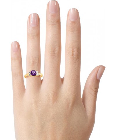 Solid 10k White, Yellow Gold or 6x6mm Cushion-Cut Center Stone with Side White Topaz Ri Amethyst (Yellow Gold) $113.74 Rings