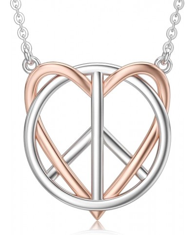 Peace Angel Cross Necklace for Women Sterling Silver Peace Sign Cross Pendant Necklace Heart Love Jewelry Heart $20.25 Necklaces