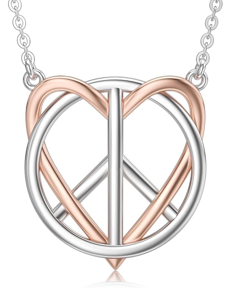 Peace Angel Cross Necklace for Women Sterling Silver Peace Sign Cross Pendant Necklace Heart Love Jewelry Heart $20.25 Necklaces