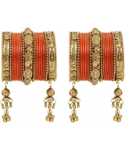 SANARA Traditional Antique Gold Plated Indian Wedding & Festive Occasion 42 Pcs Latken Bangles Set Pair Hanging Jewelry Orang...